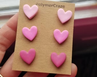 Polymer clay pink heart stud earrings,pink heart stud earrings,Valentine's Day heart earrings,Valentine gift for her,cute heart earrings