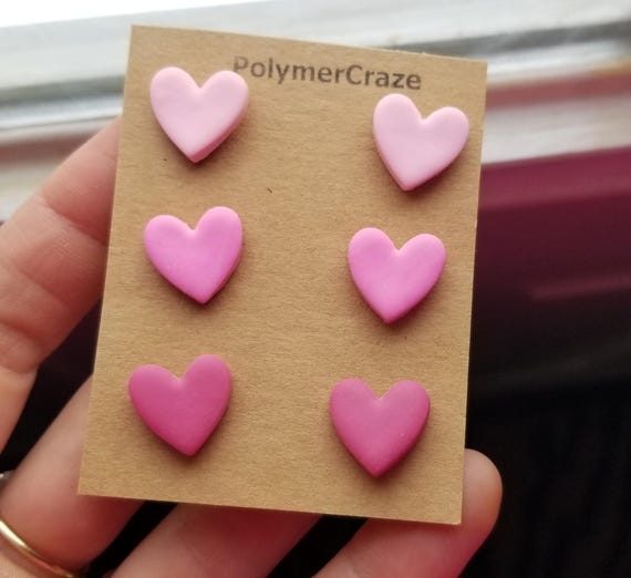 Polymer clay pink heart stud earrings,pink heart stud earrings,Valentine's Day heart earrings,Valentine gift for her,cute heart earrings