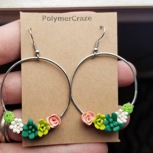 Polymer clay succulent hoop earrings,succulent earrings, succulent jewelry, succulent gift, plant hoop earrings plant lover gift for her