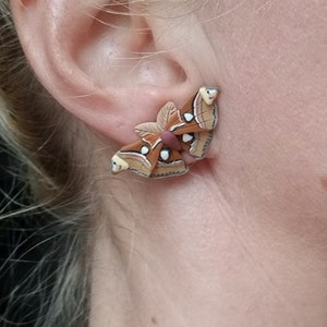Polymer clay moth stud earrings, luna moth stud earrings, tiger moth earrings, atlas moth stud earrings, moth stud earrings jewelry gift immagine 2