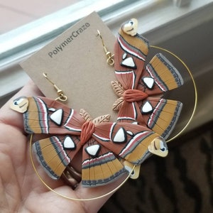Polymer clay Atlas moth hoop statement earrings, Atlas moth earrings, moth hoop statement earrings, moth earrings entomology moth gift