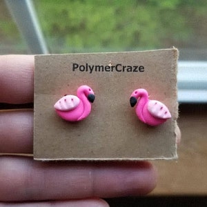 Handmade  polymer clay flamingo stud earrings, pink flamingo stud earrings, tiny flamingo earrings jewelry lover birthday gift for her