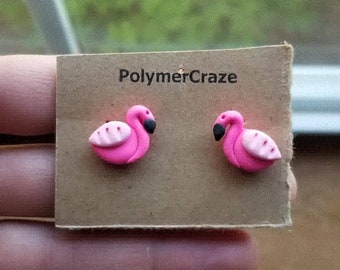 Handmade  polymer clay flamingo stud earrings, pink flamingo stud earrings, tiny flamingo earrings jewelry lover birthday gift for her