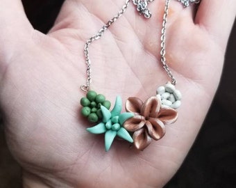 Polymer Clay Succulent Necklace, succulent jewelry, succulent gift for her, succulent pendant necklace, plant lover succulent jewelry