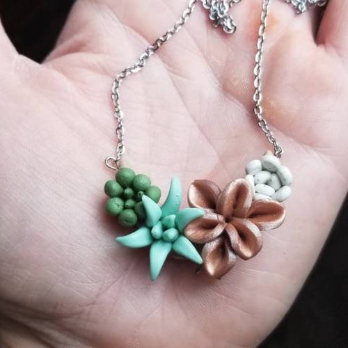 Polymer Clay Succulent Necklace Succulent Pendant Necklace Etsy