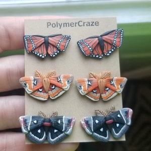 Polymer clay butterfly stud earrings, butterfly stud earrings, moth stud earrings, moth earrings, butterfly moth earrings, stud earrings image 1