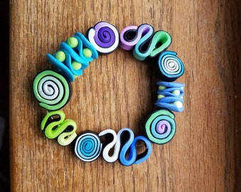 Handmade polymer clay colorful bead variety stretch bracelet