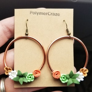 Wholesale polymer clay succulent hoop earrings, succulent hoop earrings, succulent earrings, succulent lover gift, plant lover earrings