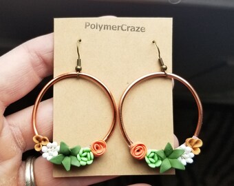 Wholesale polymer clay succulent hoop earrings, succulent hoop earrings, succulent earrings, succulent lover gift, plant lover earrings