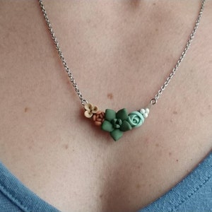 Polymer clay succulent necklace, succulent pendant necklace, succulent necklace jewelry birthday gift for her, succulent jewelry image 2