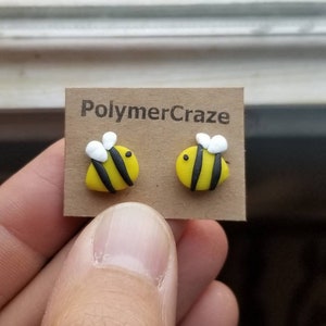 Polymer clay bee stud earrings, bumblebee earrings, cute tiny bee earrings, bee lover stud earrings, small bee earrings birthday gift
