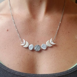 Polymer clay Moon Phase necklace, moon phases necklace, celestial necklace, moon phase jewelry, moon phases pendant necklace, moon necklace