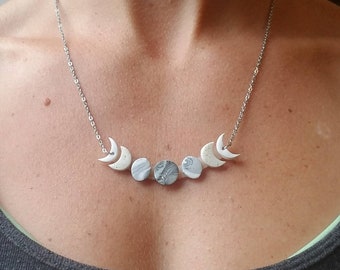 Polymer clay Moon Phase necklace, moon phases necklace, celestial necklace, moon phase jewelry, moon phases pendant necklace, moon necklace