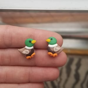 Polymer clay duck Mallard earrings, duck stud earrings, Mallard earrings, duck stud earrings, polymer clay duck earrings, bird duck studs