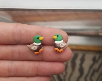 Polymer clay duck Mallard earrings, duck stud earrings, Mallard earrings, duck stud earrings, polymer clay duck earrings, bird duck studs