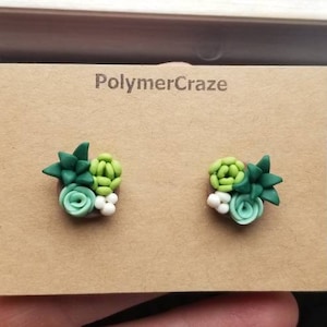 Handmade polymer clay succulent stud earrings, succulent stud earrings, succulent jewelry, succulent earrings,  her succulent gift