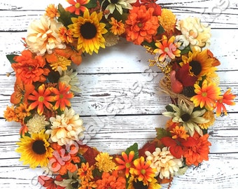 AUTUMN Floral WREATH Fall Floral Wreath SUNFLOWERS