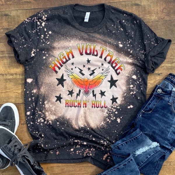 High voltage rock n' roll women's distressed t-shirt, grunge shirt, bleached tee, women's top, music shirt, band tee