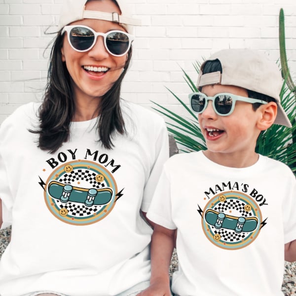 Mom and son matching shirt, skateboard mama, skateboard boy shirt, big little shirts, Mamas boy tee, retro grunge boy shirt, Punk Mom tee