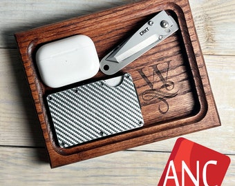 Wooden valet tray, wood catchall tray, EDC tray, or desk organizer Great Father's Day gift, Anniversary Gift with option personal engraving