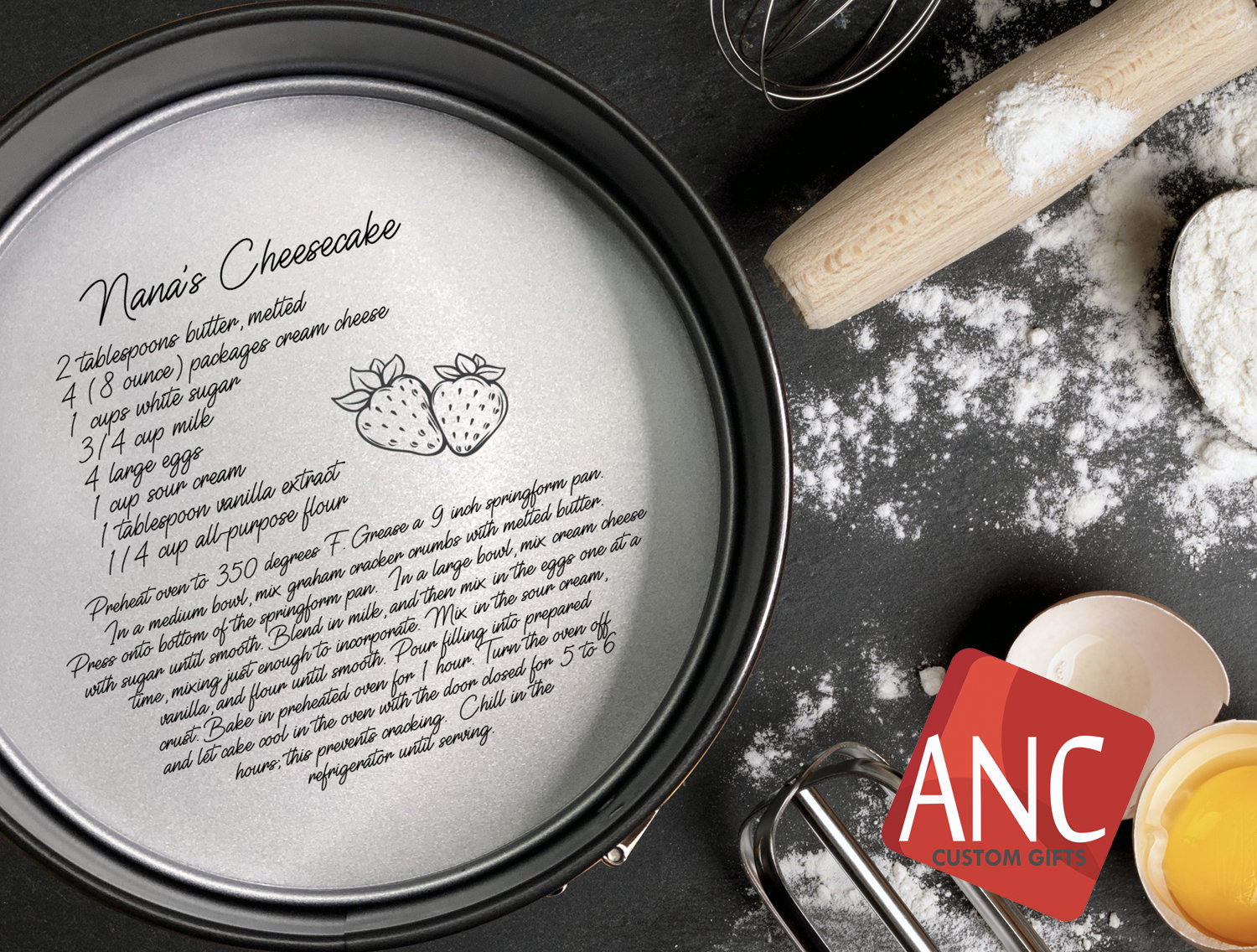 Personalized Springform Pan 9, Hand Written Cheesecake Recipe