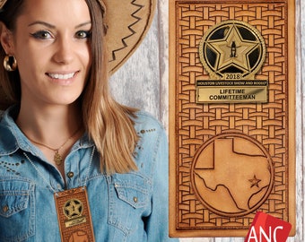Leather Badge Holder - Personalized Rodeo Committee Badges - Custom Leather Houston Rodeo Badge Holder - HLSR - Custom Leather Badge Holder