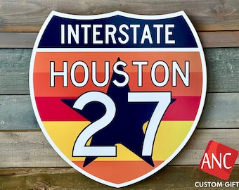 Houston Astros Themed Interstate Sign - Space City Porch Sign - Astros Decor - Man Cave Baseball Decor - Bar Sign - Houston Astros