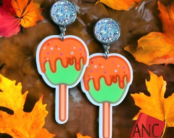 Apple Earrings, Green Apple Earrings, Red Apple Earrings, Caramel Earrings, Chocolate dipped Apples, Candy Apple Earrings, Custom Earrings