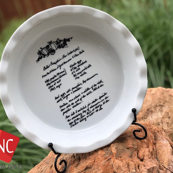 Personalized pie pan, Hand written Pie recipe, Family Recipe Plate, Handwriting pie plate, Display Pie Pan, Christmas Gift,  loved ones