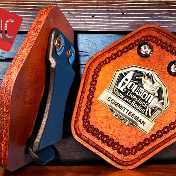 Leather Badge Holder - Personalized Rodeo Committee Badges - Custom Leather Houston Rodeo Badge Holder - HLSR - Belt Leather Badge Holder