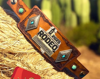 Leather Bracelet Badge Holder - Rodeo Committee Badges - Custom Leather Houston Rodeo Badge Holder - HLSR - Belt Leather Bracelet