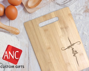 Faith Cross Engraved Bamboo Cutting Board- For Boyfriend - Personalized Wedding Gift - Good Friday - Free Shipping - Add names - For him
