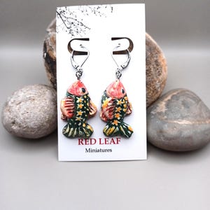 Fish Earrings, Polymer Clay, Stainless Steel Lever Backs, Miniatures