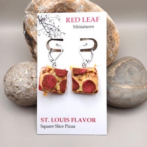 St. Louis Flavor, Square Slice Pizza, Polymer Clay Earrings, Stainless Steel Lever Backs, Food Earrings, Miniatures