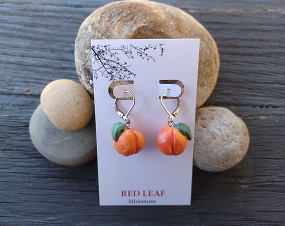 Peach Polymer Clay Earrings Stainless Steel Lever Backs Food