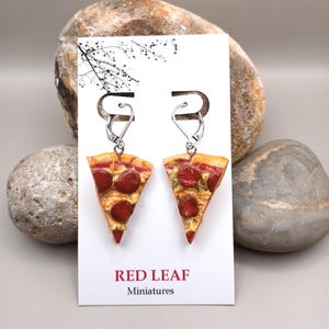Pizza Slice, Polymer Clay Earrings, Stainless Steel Lever Back, Food Earrings, Miniatures