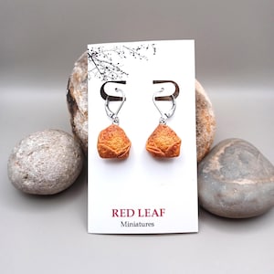 Crab Rangoon, Polymer Clay, Earrings, Stainless Steel, Lever Back, Food Miniatures, Handmade