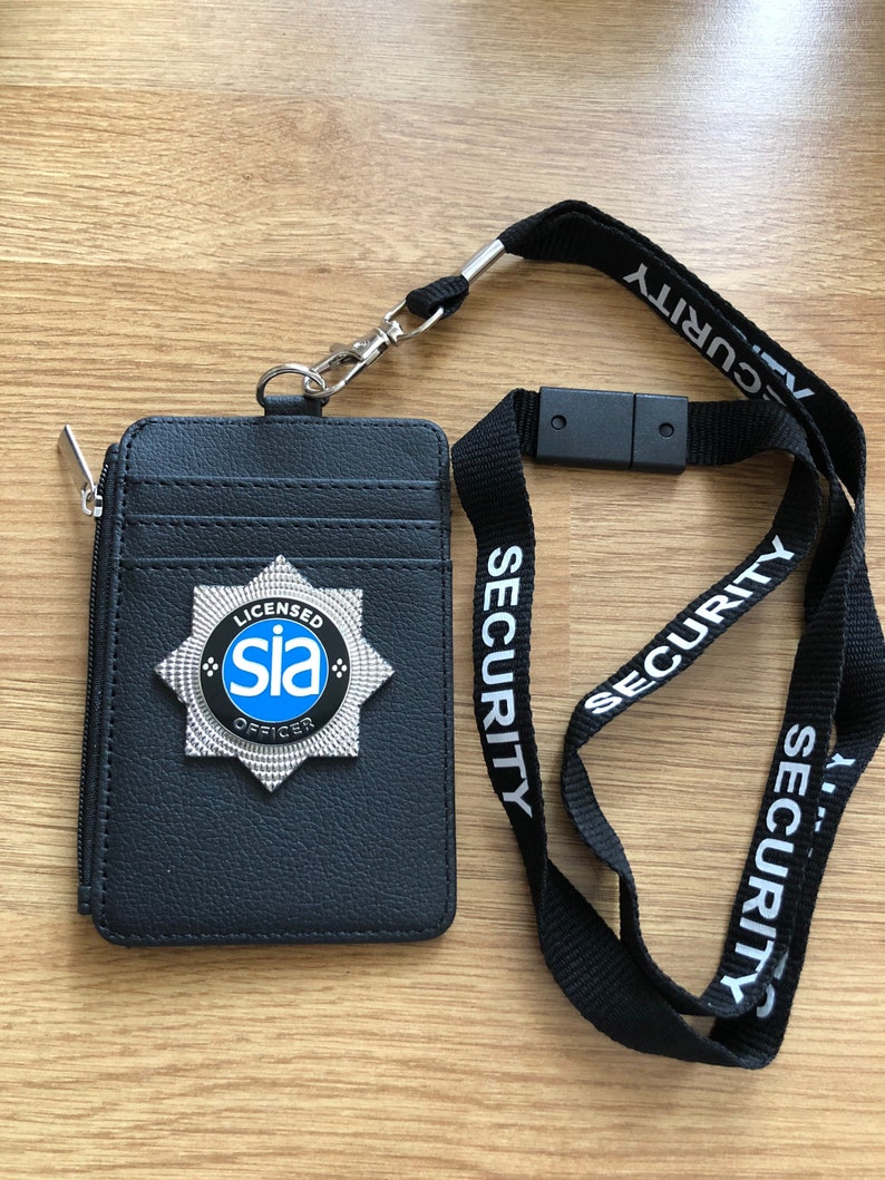 SIA Officer badged ID card holder and printed lanyard.