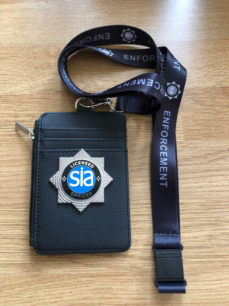 SIA Officer badged ID card holder and printed lanyard.