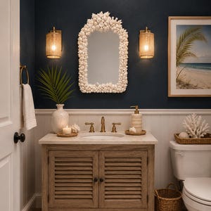 All White Seashell Encrusted rectangular  Mirror