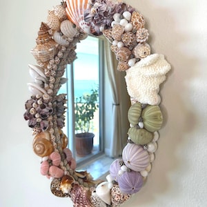 Seashell Mirror – One-of-a-Kind Shell-Encrusted Coastal Wall Decor