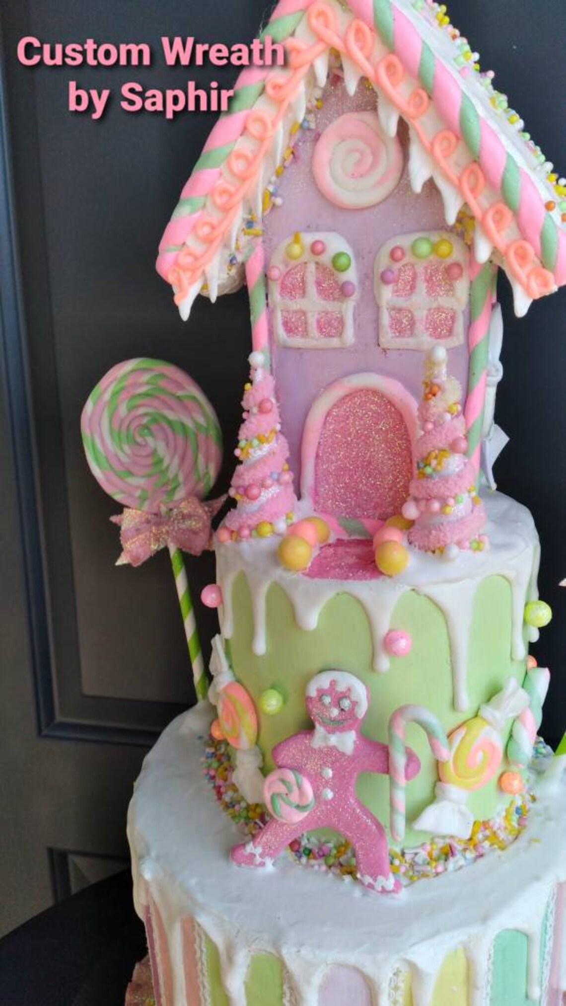 Candyland Pastel Gingerbread House Christmas Cake Centerpiece Etsy