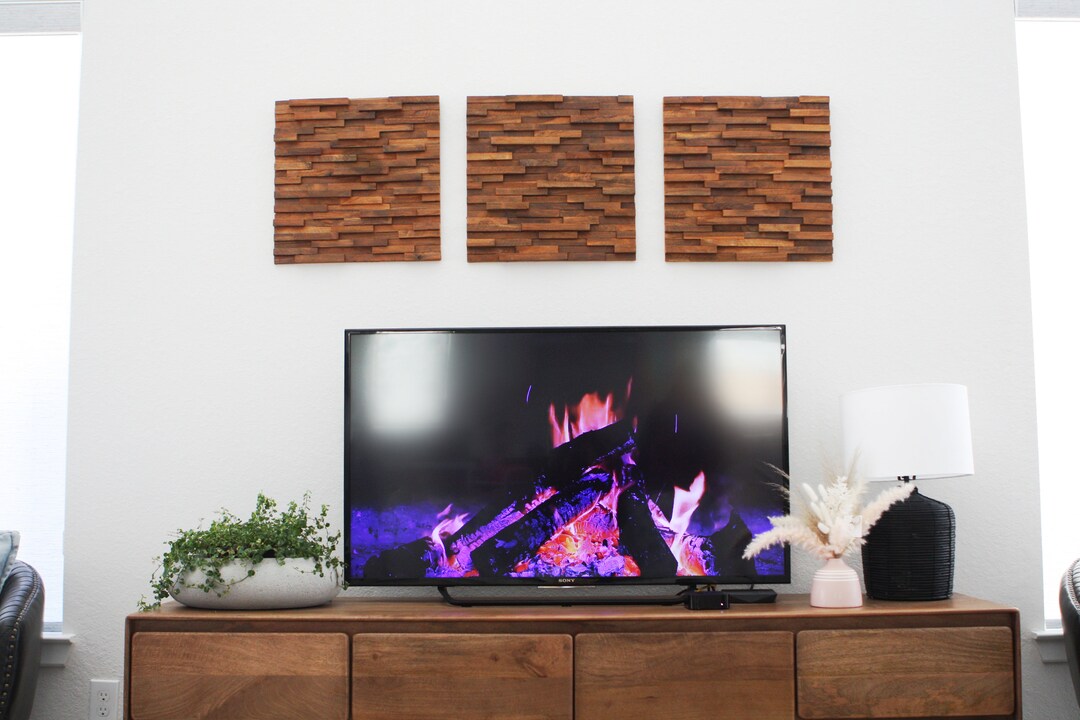 Reclaimed Wood 3D Wall Panels Cherry Finish teak Etsy