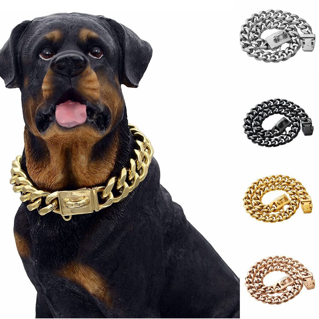  18K Gold Cat Dog Collar Kitten Puppy 1/2inch 12mm Wide  Stainless Steel Kitten Choker Curb Chew Proof Cuban Link Chain with Bell  (Neck Fit 6-8) : Pet Supplies