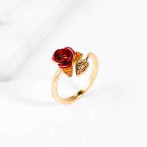 Bridesmaid's Red Rose Flower Ringglamour Women Adjustable - Etsy