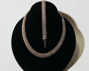 Vintage Gold Tone and Rhinestone Collar Necklace and Bracelet Set