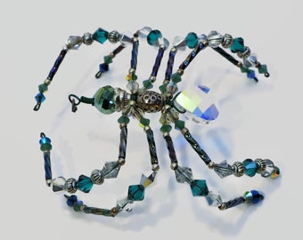 Large Handmade Spider Iridescent Beads Poseable Pendant or Ornament