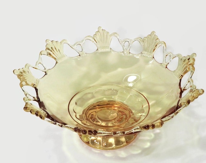 Westmoreland Ring and Petal Golden Amber Glass 11" Fruit Bowl