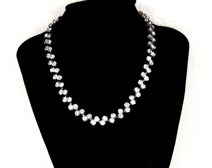 Vintage Mid-Century Rhinestone Duo Silver Tone Cup Chain Necklace D-3-65