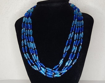 Vintage Two Tone Blue Oval Beaded Necklace 19 Inch A-7-99